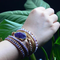 Handmade Natural Amethyst Gemstone Leather Wrap Bracelet