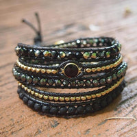Handmade Natural Black Lava Stone & Hematite Gemstone Wrap Bracelet