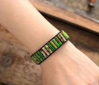 Handmade Natural Jasper & Agate Stone Leather Wrap Bracelet