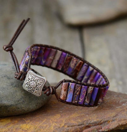 Handmade Natural Jasper & Agate Stone Leather Wrap Bracelet
