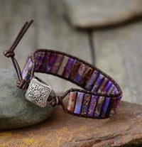 Handmade Natural Jasper & Agate Stone Leather Wrap Bracelet