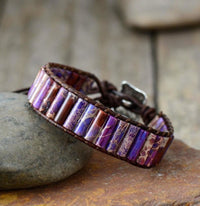 Handmade Natural Jasper & Agate Stone Leather Wrap Bracelet