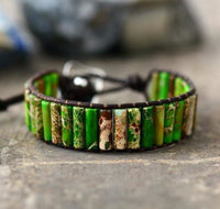 Handmade Natural Jasper & Agate Stone Leather Wrap Bracelet