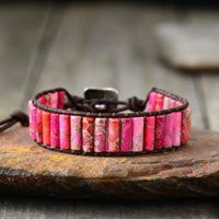 Handmade Natural Jasper & Agate Stone Leather Wrap Bracelet