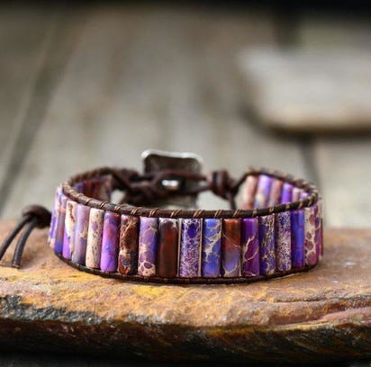 Handmade Natural Jasper & Agate Stone Leather Wrap Bracelet