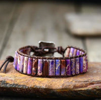 Handmade Natural Jasper & Agate Stone Leather Wrap Bracelet