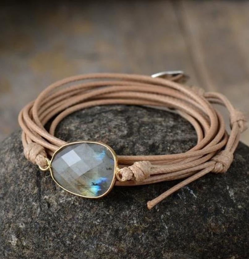 Handmade Natural Labradorite Gemstone Wrap Bracelet