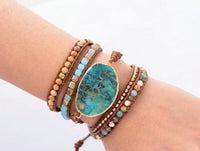 Handmade Natural Ocean Jasper Leather Wrap Bracelet