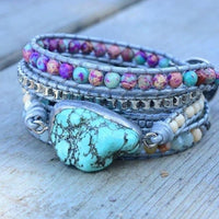 Handmade Turquoise, Jasper & Amazonite Leather Wrap Bracelet