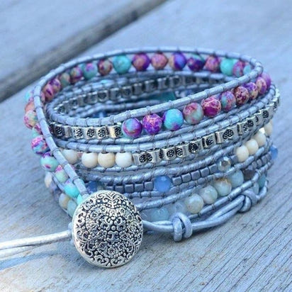 Handmade Turquoise, Jasper & Amazonite Leather Wrap Bracelet