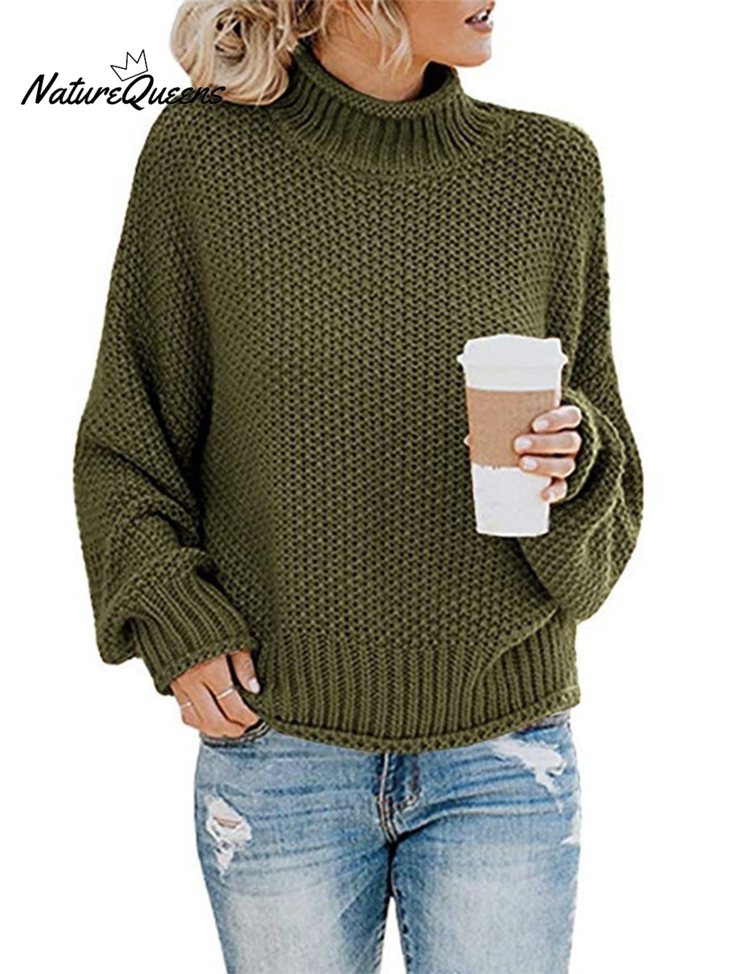 Thick Line Turtleneck Pullover Sweater