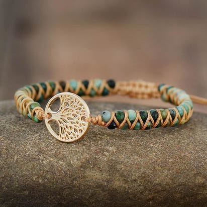 Natural African Turquoise & Tree of Life Bracelet