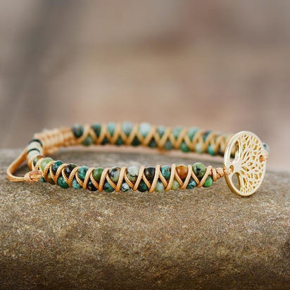 Natural African Turquoise & Tree of Life Bracelet