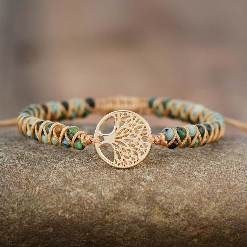 Natural African Turquoise & Tree of Life Bracelet