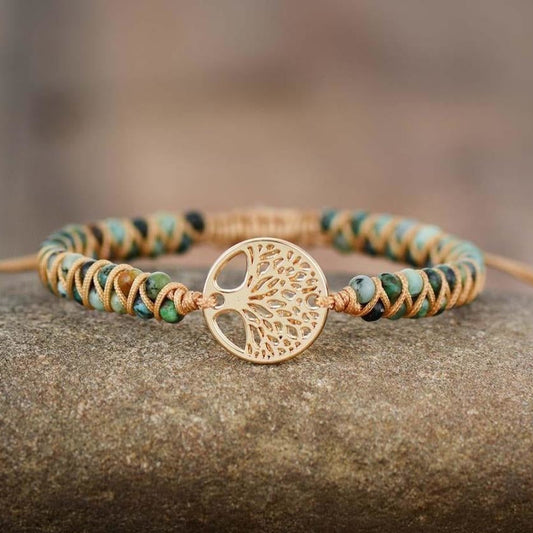 Natural African Turquoise & Tree of Life Bracelet