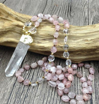 Natural Clear Quartz & Rose Quartz Gemstone Necklace