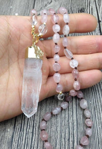 Natural Clear Quartz & Rose Quartz Gemstone Necklace