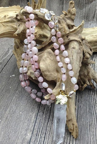 Natural Clear Quartz & Rose Quartz Gemstone Necklace