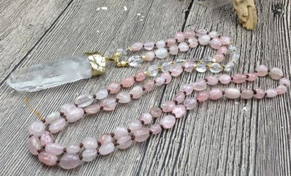 Natural Clear Quartz & Rose Quartz Gemstone Necklace