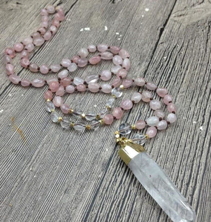 Natural Clear Quartz & Rose Quartz Gemstone Necklace