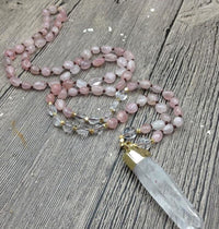 Natural Clear Quartz & Rose Quartz Gemstone Necklace