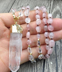 Natural Clear Quartz & Rose Quartz Gemstone Necklace