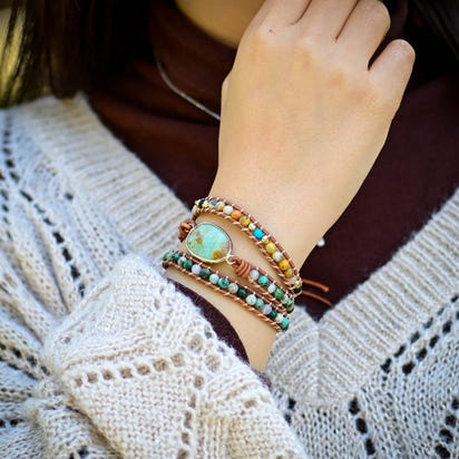 Natural Green Jade Jasper and Moss Agate Wrap Bracelet