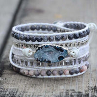 Natural Labradorite, White Jade & Druzy Wrap Bracelet
