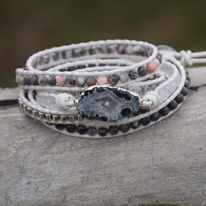 Natural Labradorite, White Jade & Druzy Wrap Bracelet