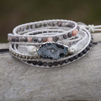 Natural Labradorite, White Jade & Druzy Wrap Bracelet