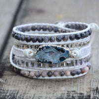 Natural Labradorite, White Jade & Druzy Wrap Bracelet