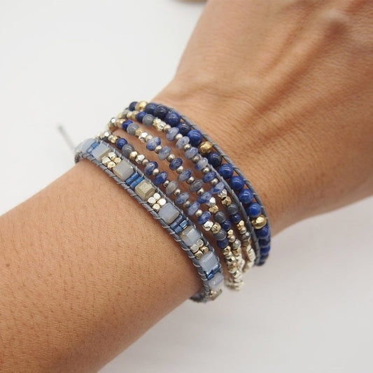 Natural Lapis Lazuli & Blue Aventurine Wrap Bracelet