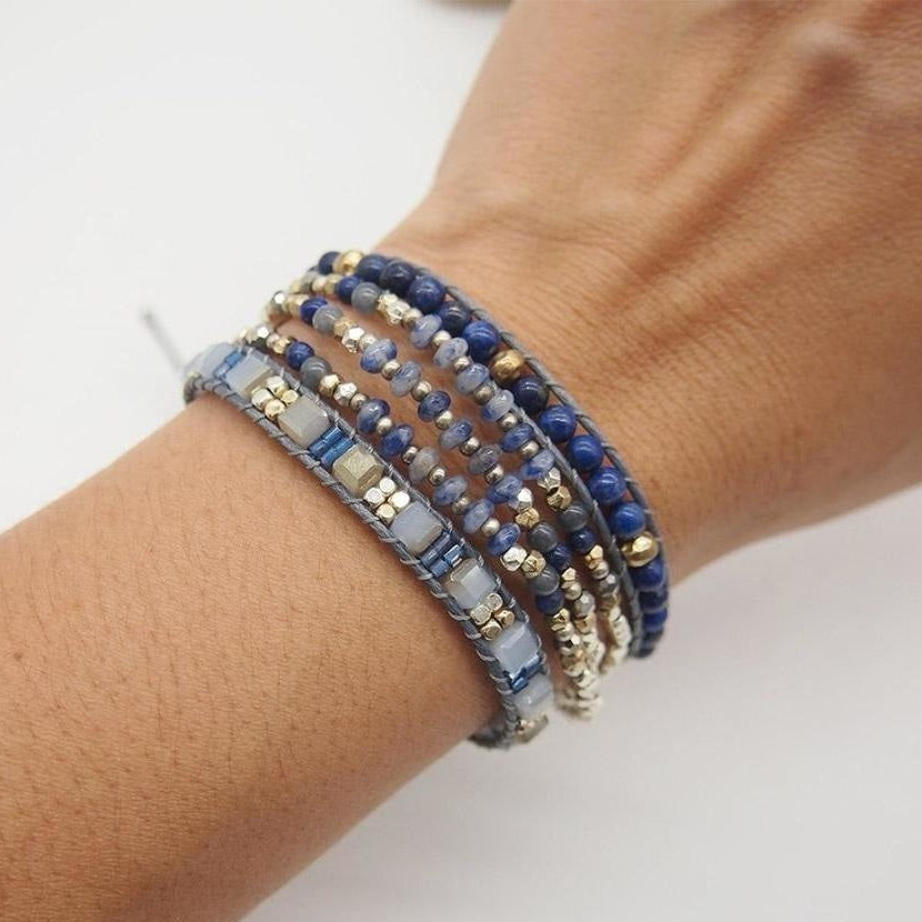 Natural Lapis Lazuli & Blue Aventurine Wrap Bracelet