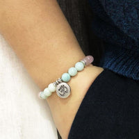 Natural Rose Quartz & Amazonite Gemstone Bead Mala Bracelet