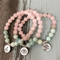 Natural Rose Quartz & Amazonite Gemstone Bead Mala Bracelet