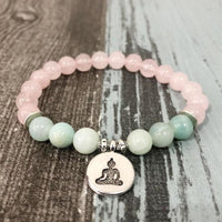 Natural Rose Quartz & Amazonite Gemstone Bead Mala Bracelet