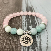 Natural Rose Quartz & Amazonite Gemstone Bead Mala Bracelet