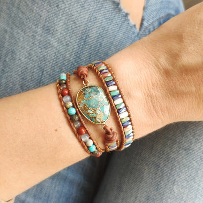 Natural Turquoise & Jasper Wrap Bracelet