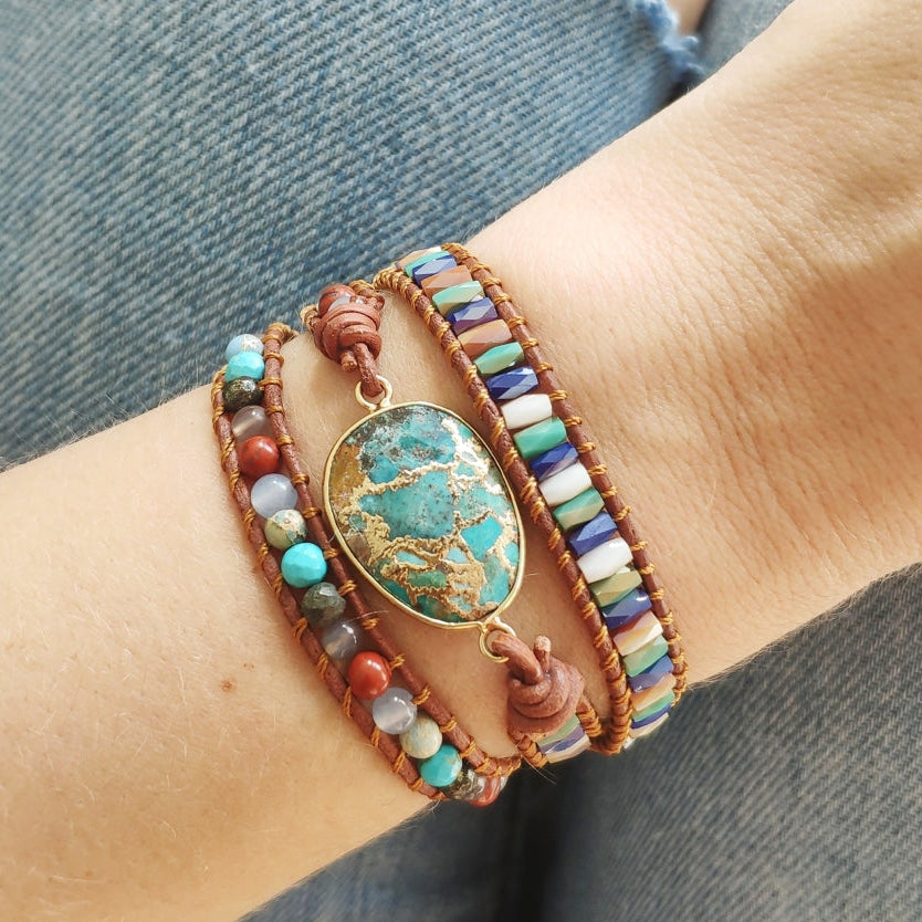 Natural Turquoise & Jasper Wrap Bracelet