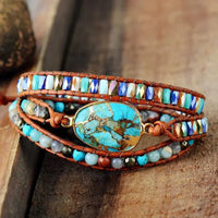 Natural Turquoise & Jasper Wrap Bracelet