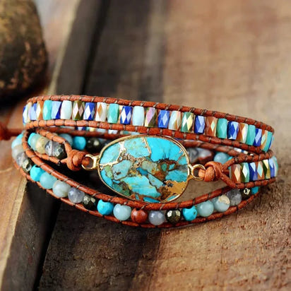 Natural Turquoise & Jasper Wrap Bracelet