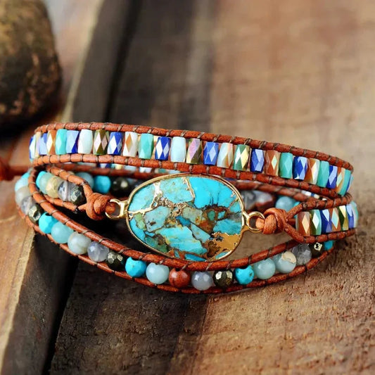 Natural Turquoise & Jasper Wrap Bracelet
