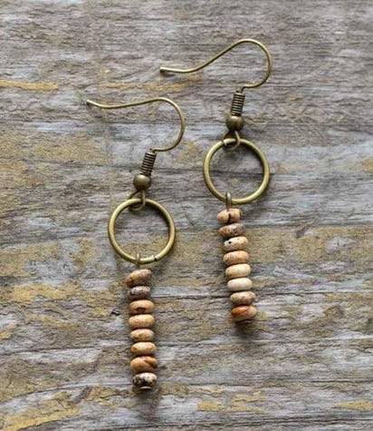 Vintage Natural Jasper Stone Ethnic Circle Earrings