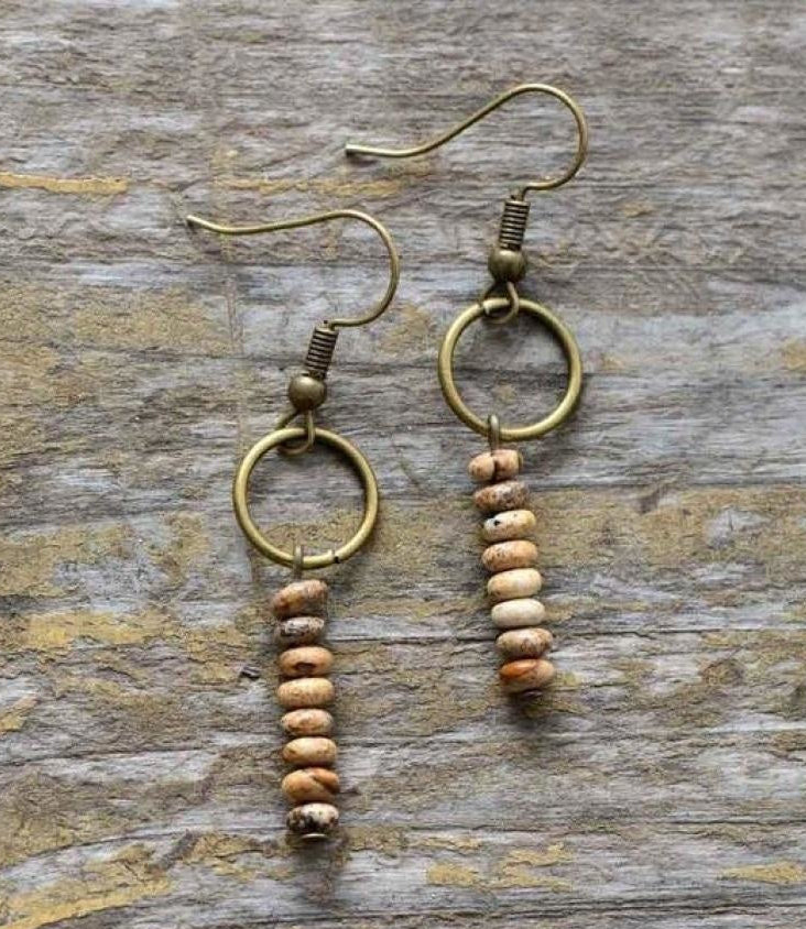 Vintage Natural Jasper Stone Ethnic Circle Earrings