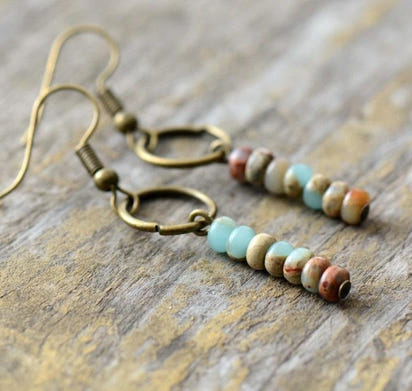 Vintage Natural Jasper Stone Ethnic Circle Earrings